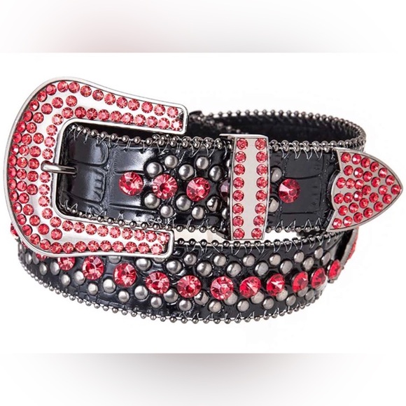 Other - Red & Black Genuine Leather Studded Statement Belt